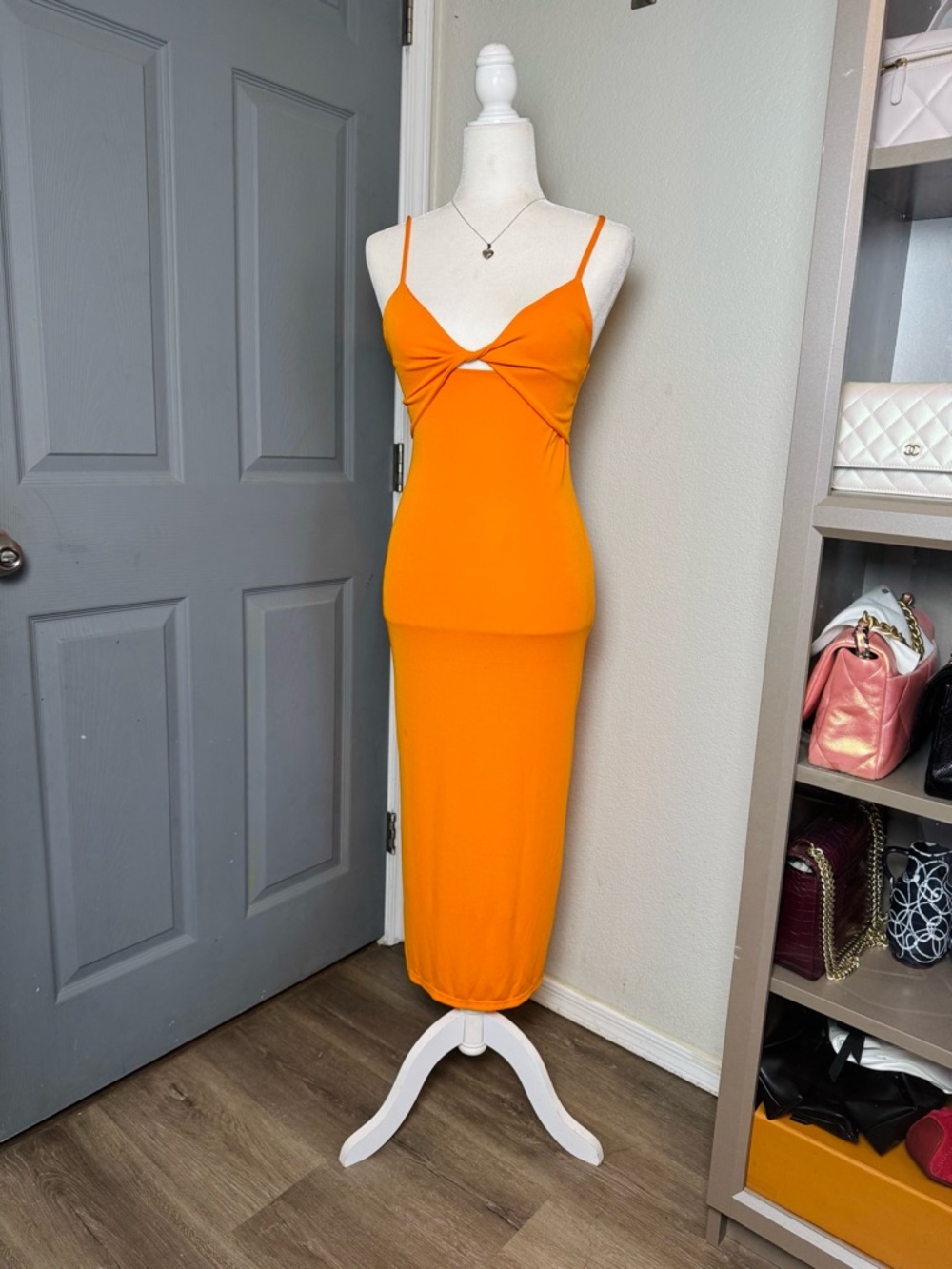 Zara Orange Twist-Front Cut-Out Midi Dress - Size S - NWT